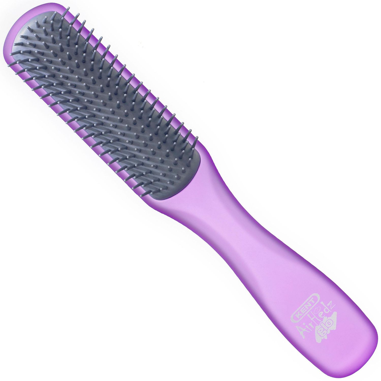 Kent AHGLO02 Airhedz Glo Purple Half Round Narrow Detangling Hair Brush - 9 Row Ionic Anti Static Non Scratch Long Nylon Bristle Great for Detangling and Smoothing Medium to Long Length Hair