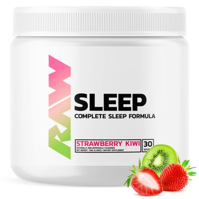 RAW Natural Sleep Aid Supplement - Relaxation Enhancer Mood Support with Melatonin, Magnesium, Zinc, L-Tryptophan Lemon Balm Extract to Relax Calm The Mind Body - 30 Servings, Strawberry Kiwi