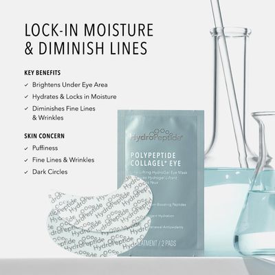 HydroPeptide PolyPeptide Collagel Eye Masks, Line-Lifting Hydrogel Under Eye Patch, Firmer Appearance Hydration Dark Circles, 8 Treatments