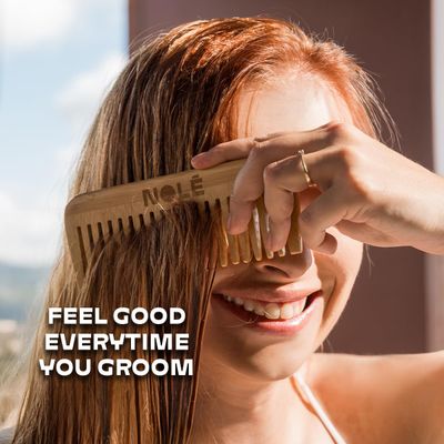NOLE Bamboo Wide Tooth Comb - Detangling Hair Brush, Perfect Wide tooth Comb for Curls and Waves, Anti-Static, Gentle on Natural Curly and Wavy Hair, For Men and Women