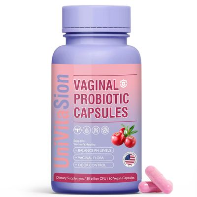 UniVitaSion Vaginal Probiotics for Women pH Balance, Lactobacillus Prebiotic Complex, Cranberry Extract, D-Mannose for Protect Vaginal Health Flora, Vaginal Odor Control - 30 Billion CFU, 60 Capsules