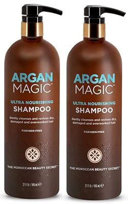 Argan Magic Ultra Nourishing Shampoo - Argan Oil and Antioxidants to Nourish and Restore Damaged and Over-Processed Hair Types Made in USA, Paraben Free, Cruelty Free (32 oz, 2 Pack)