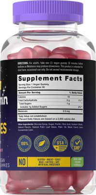 Carlyle Melatonin 2.5 mg Gummies 90 Count Berry Flavor Gummy Supplement Vegan, Non-GMO, Gluten Free