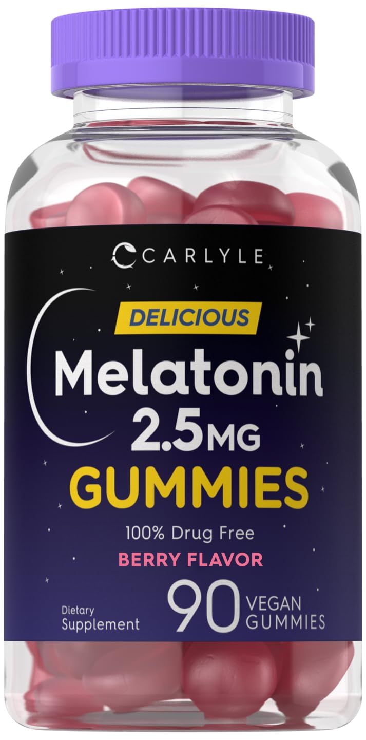 Carlyle Melatonin 2.5 mg Gummies 90 Count Berry Flavor Gummy Supplement Vegan, Non-GMO, Gluten Free