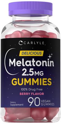 Carlyle Melatonin 2.5 mg Gummies 90 Count Berry Flavor Gummy Supplement Vegan, Non-GMO, Gluten Free