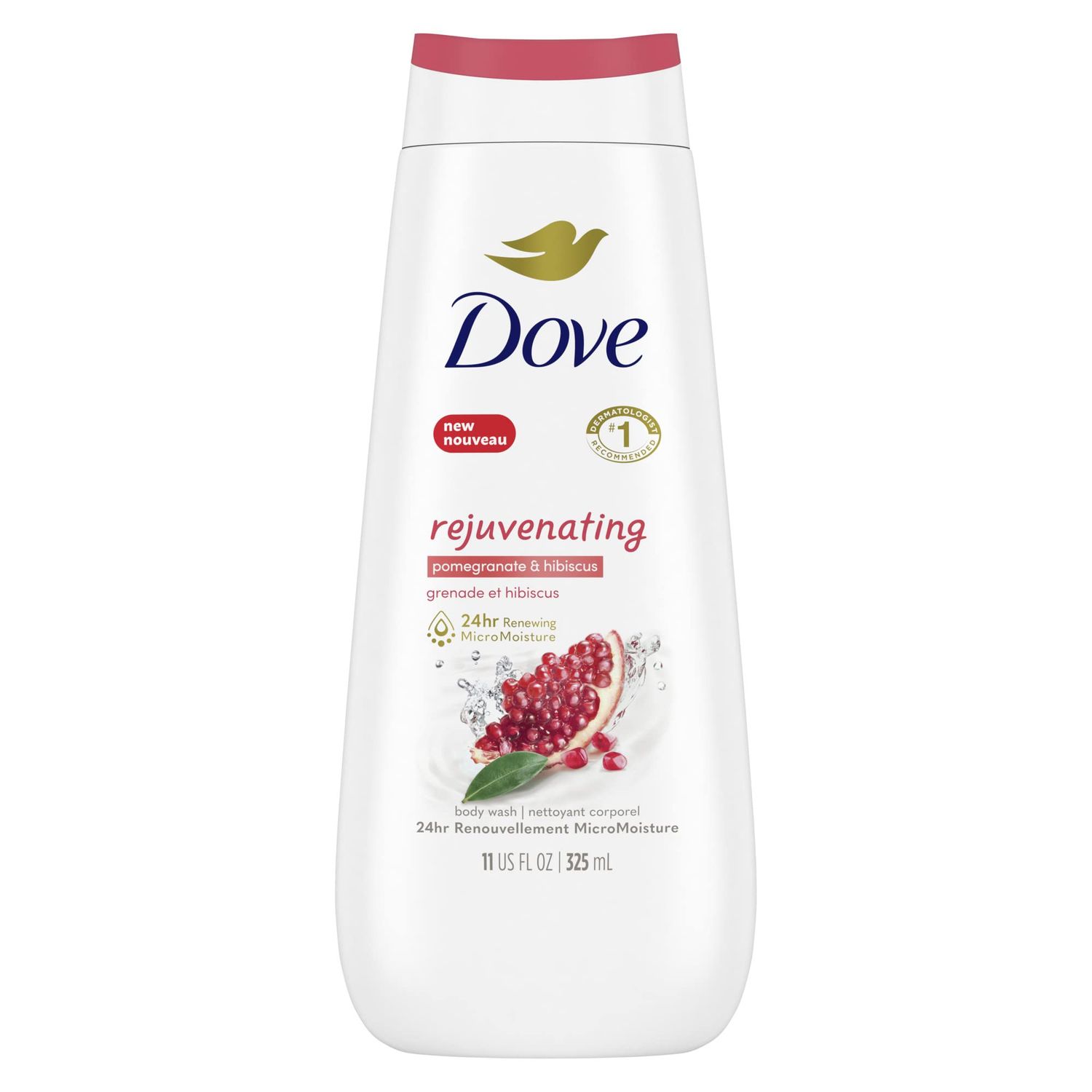 Dove Rejuvenating Body Wash for renewed, healthy-looking skin Pomegranate Hibiscus gentle body cleanser nourishes and revives skin 325 ml