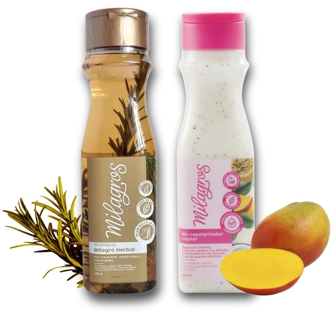 Milagros Shampoo Herbal Tratamiento Biorepolarizador Combate caida del cabello y promueve su crecimiento Tratamiento de Colombia Milagros ideal para cabello muy danado
