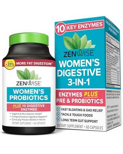 Zenwise Health Probiotics for Women - Digestive Enzymes for Bloating Relief, Vaginal Health, and Gut Flora Health, Daily Women Probiotic Prebiotic Supplement for Digestive Health - 60 CT