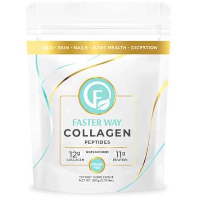 Faster Way - Collagen Peptides - 12g Hydrolyzed Collagen 11g Protein Per Serving - Hair, Skin Nails - Amino Acids - Grass-Fed - Sugar, Gluten Dairy Free - Non-GMO -Unflavored Powder -30 Servings