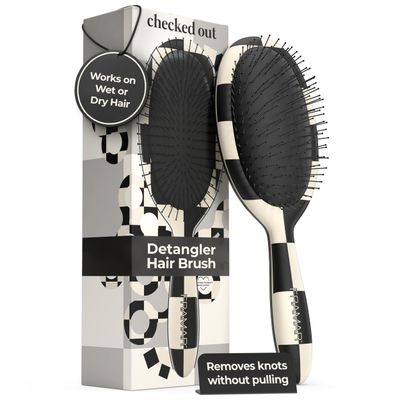 FRAMAR Checkered Print Hair Brush Detangler - Wet Hair Brushes For Women, Womens Hair Brush, Black and White Checkered Hair Accessories, Hairbrush For Women, Cepillos Para Cabello - Detangle Brush