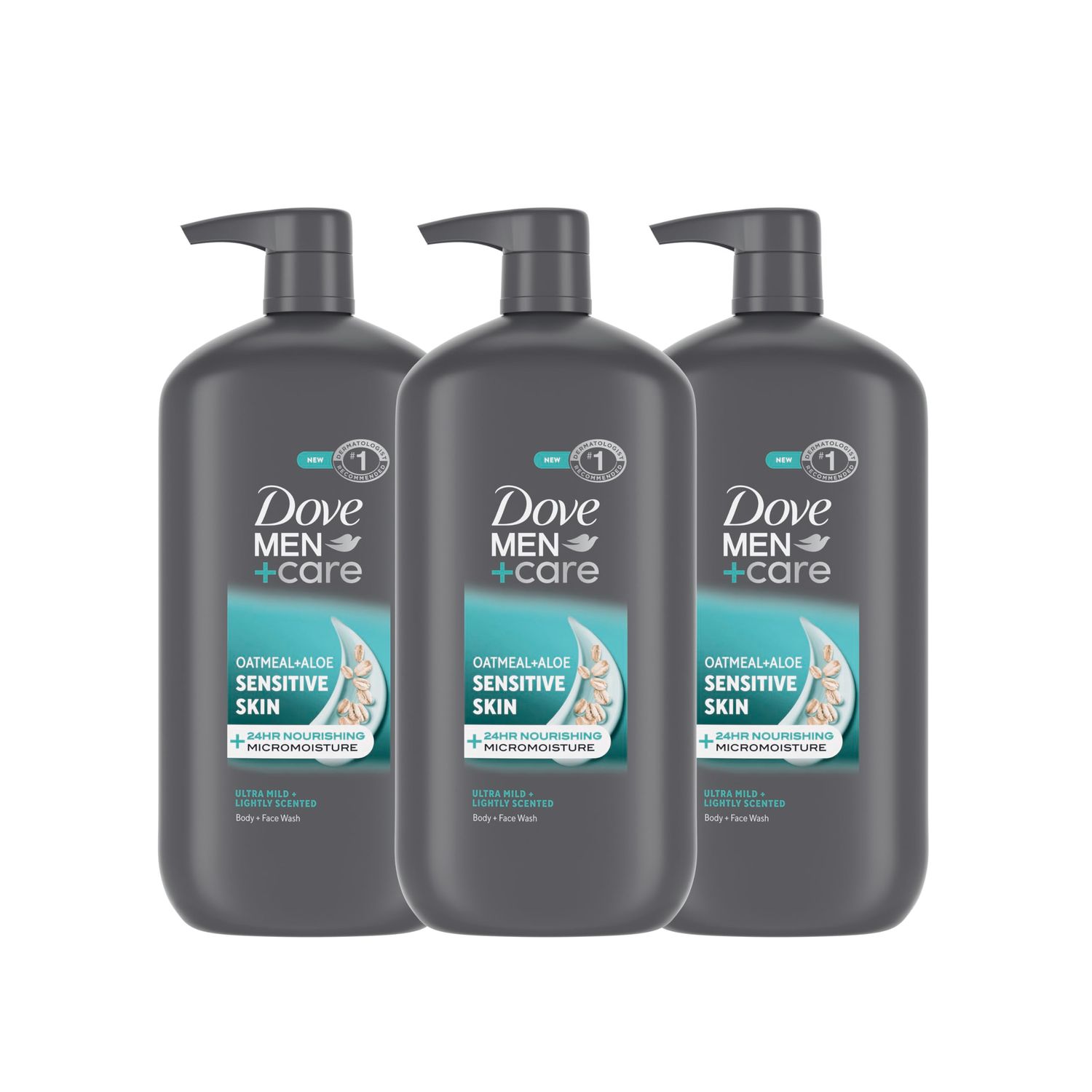DOVE MEN CARE Body Face Wash Sensitive Skin 3 count For Hydrated, Smooth Skin 30 fl oz
