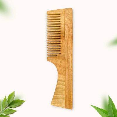 Indiessence Handmade Wooden Side Combs Bamboo Wood Comb - Bamboo Comb For Men Women Hair Growth - Anti Dandruff, Detangling Hair Fall Control Kanghi Dual Tooth Wide Tooth