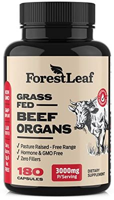 ForestLeaf Beef Organ Supplement - Grass Fed Pasture Raised - Total Body Wellness Performance, Organ Complex with 3000mg of Desiccated Beef Liver, Heart, Kidney, Pancreas, Spleen (180 Capsules)