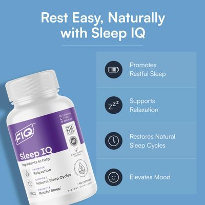 FIQ - Sleep IQ - Sleep Aid - Magnesium Supplement with 5 mg Melatonin, Lemon Balm, Valerian Root - 60 Capsules