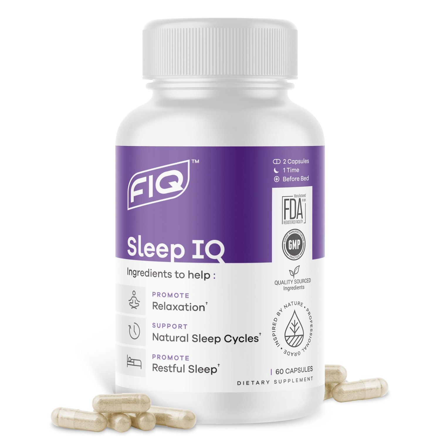 FIQ - Sleep IQ - Sleep Aid - Magnesium Supplement with 5 mg Melatonin, Lemon Balm, Valerian Root - 60 Capsules