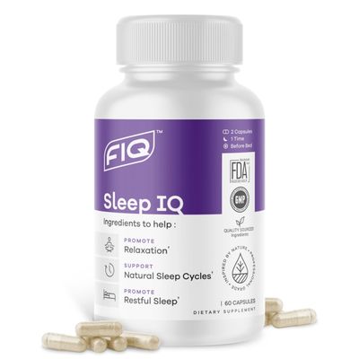 FIQ - Sleep IQ - Sleep Aid - Magnesium Supplement with 5 mg Melatonin, Lemon Balm, Valerian Root - 60 Capsules