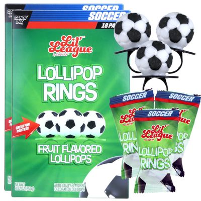 Needzo Soccer Ball Lollipop Rings, Individually Wrapped for End of Season Parties, Banquets, and Birthday Party Favors, Pack of 2, 18 Suckers Each