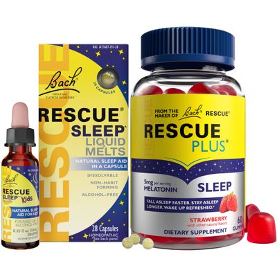 RESCUE Nighttime Sleep Aid Bundle, 3Pk - Bach Sleep Kids Dropper, 10mL Sleep Liquid Melts, 28Ct Plus Sleep Gummies with 5mg Melatonindose, 60Ct