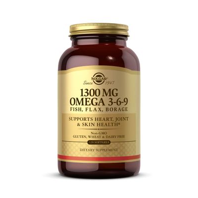 Solgar 1300 mg Omega 3-6-9, 120 Softgels - Fish Oil Supplement - Support for Heart, Joint Skin Health - Includes Flaxseed Borage - Contains EPA DHA - Omega 3 Fatty Acids - 40 Servings