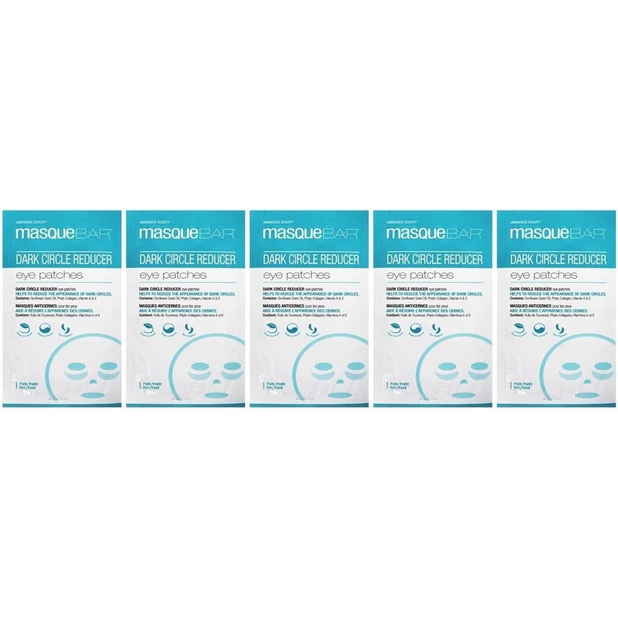 masque BAR Eye Mask Patches Dark Circle Reducer (5 Pairs) - Korean Under Eye Skin Care Treatment - Diminishes the Appearance of Under Eye Dark Circles Prevents Premature Signs of Aging - Moisturizes