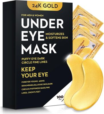 200Pcs100 Pair Under Eye Patches Gold for Dark Circles, Puffy Eyes, and Wrinkles, 24K Gold Eye Mask for Face, Eye Cream for Men and Women