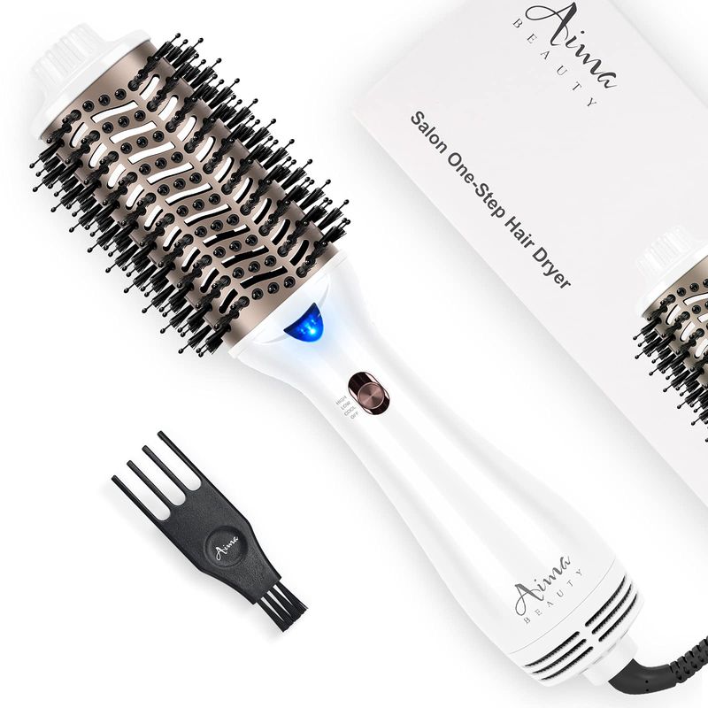 One Step Dryer Volumizing Hot Air Brush, Blow Dryer, Ceramic Straightener, Curler Hot Comb 4 in 1 Salon Ionic Hair Styling Tools, White
