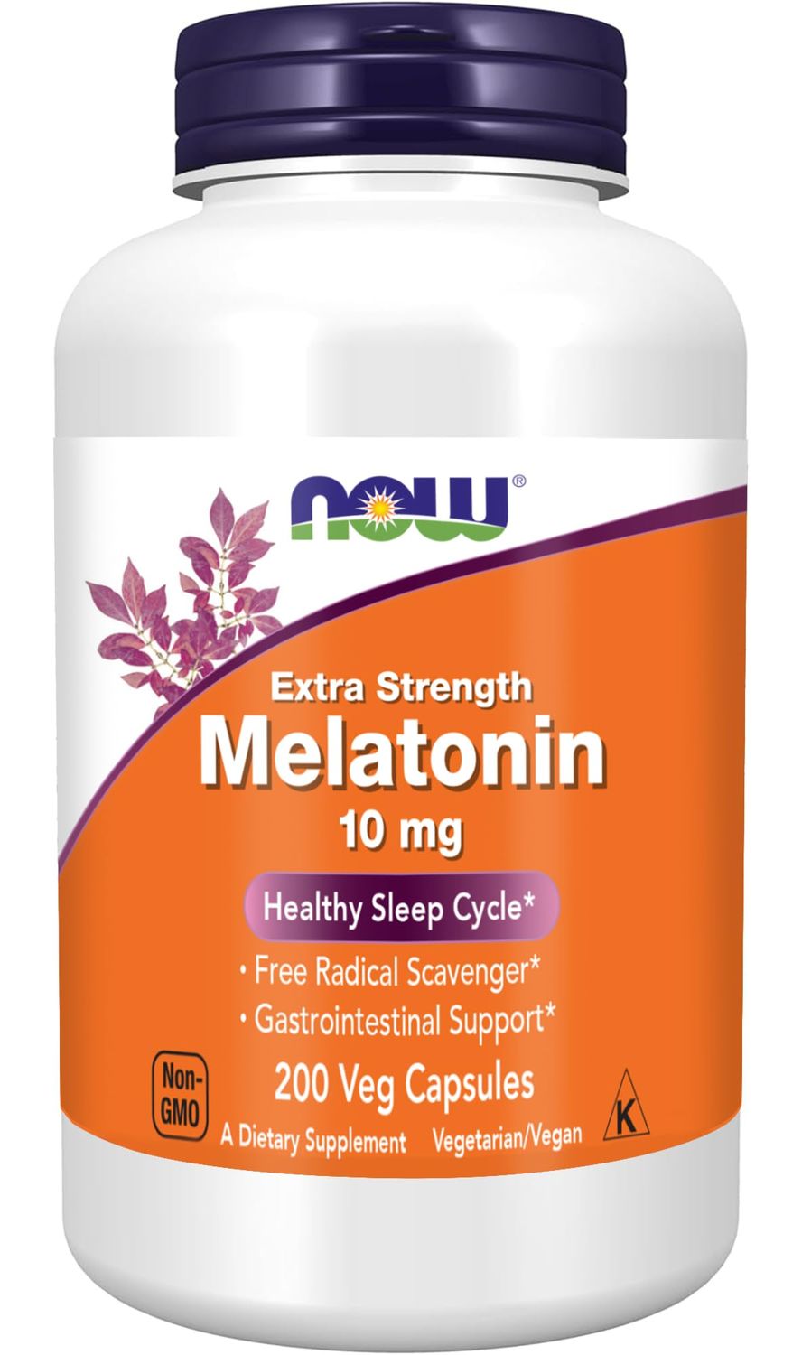 NOW Foods Supplements, Melatonin, Extra Strength 10 mg, Free Radical Scavenger, Healthy Sleep Cycle, 200 Veg Capsules