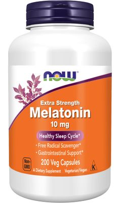 NOW Foods Supplements, Melatonin, Extra Strength 10 mg, Free Radical Scavenger, Healthy Sleep Cycle, 200 Veg Capsules