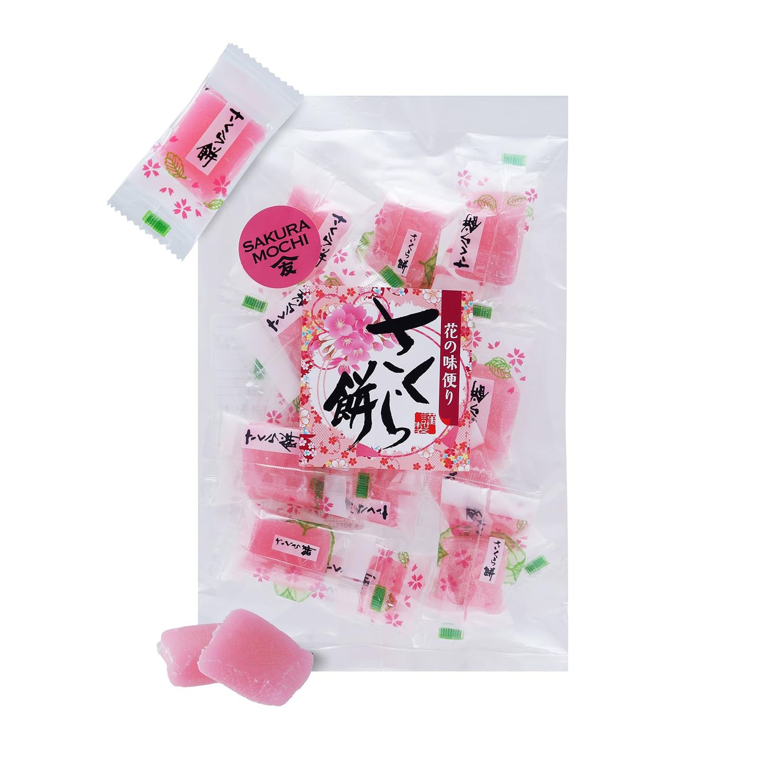 TOMOSAN Japanese Sakura Mochi Candy, Traditional Cherry Blossom Rice Cakes, Soft Chewy, Individually Wrapped, 180g 6.35oz