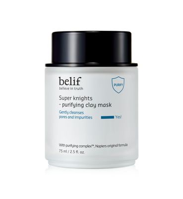 belif Super Knights Purifying Clay Mask, Hyaluronic Acid Glycerin, Hydrating Wash Off Clay Face Mask, Pore Cleansing Care, Targets Dryness, Oiliness Uneven Texture, Korean Skin Care