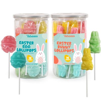 Easter Lollipop Eggs and Bunnies Candy Assortment for Kids, School and Party Favor Bag Fillers - Bulk Easter Candy Individually Wrapped Easter Egg Bunny Suckers for Easter Basket Stuffers, 32 Count