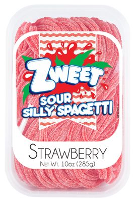 Zweet Sour Strawberry Spaghetti 10 Ounce - Sour Kosher Candy, Halal Candy - Resealable Pack of Sour Strawberry Licorice Candy, Red Candy
