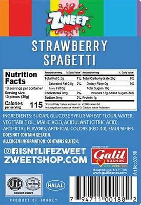 Zweet Sour Strawberry Spaghetti 10 Ounce - Sour Kosher Candy, Halal Candy - Resealable Pack of Sour Strawberry Licorice Candy, Red Candy