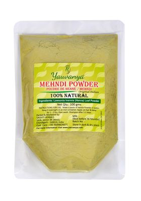 Yauvanya Original Indian Pure and Natural Henna (Mehndi) for Hair - 100 gms Rajasthani Henna Natural Hair Color Vegan PPD Free Ammonia Free