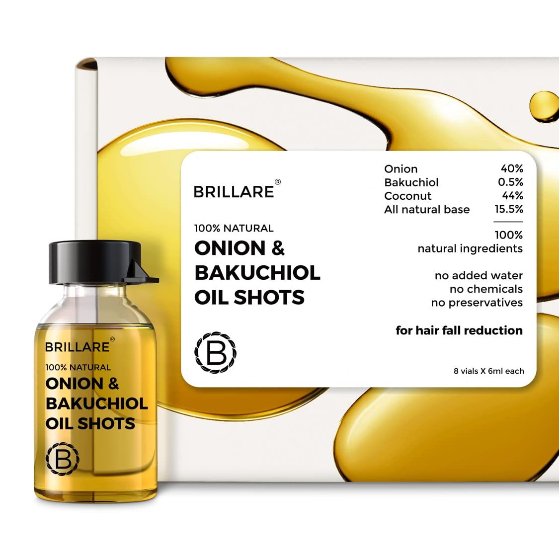 BRILLARE Onion Hair Oil Shots with Bakuchiol Coconut Hair Oil for Hair Fall Control 100 Natural Hair Oil