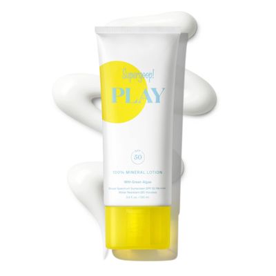 Supergoop! PLAY 100 Mineral Lotion - 3.4 fl oz - Broad Spectrum SPF 50 Sunscreen for Face Body - Lightweight, Fast Absorbing Water-Resistant - With Green Algae