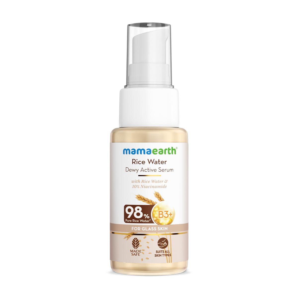 Mamaearth Rice Water Face Serum 10 Niacinamide 98 Pure Rice Water Hydrates, Evens Skin Tone Improves Skin Texture Lightweight Fast-Absorbing For All Skin Types 1.69 Fl Oz (50ml)