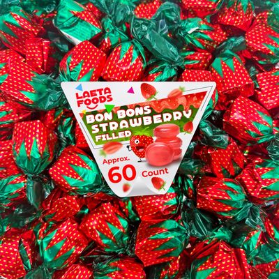 Strawberry Filled Bon Bons Hard Candy (1 Pound Bag - Approx. 60 Count)