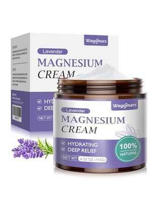Wagomars Magnesium Cream for Sleep - Topical Magnesium Lotion for Leg Cramps Pain, Muscle Relaxation, Calm - Natural Body Butter for Deep Hydration - Safe for Kids (Lavender)