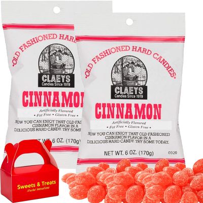 Old Fashioned Hard Candy Flavored Candies - Fat Free Gluten Free Smooth Textured Quality Freshness Plus MUCHAI Card Box (2 Pack Bags, Cinnamon (Sweet Woody Slightly Spicy Flavor))