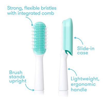 Frida Baby Thick or Curly Hair Detangler Brush for Kids, Toddler Hairbrush Detangles Knots Without Tears or Breakage, Comb Teeth and Bristle Design, WhiteBlue ,1 Count