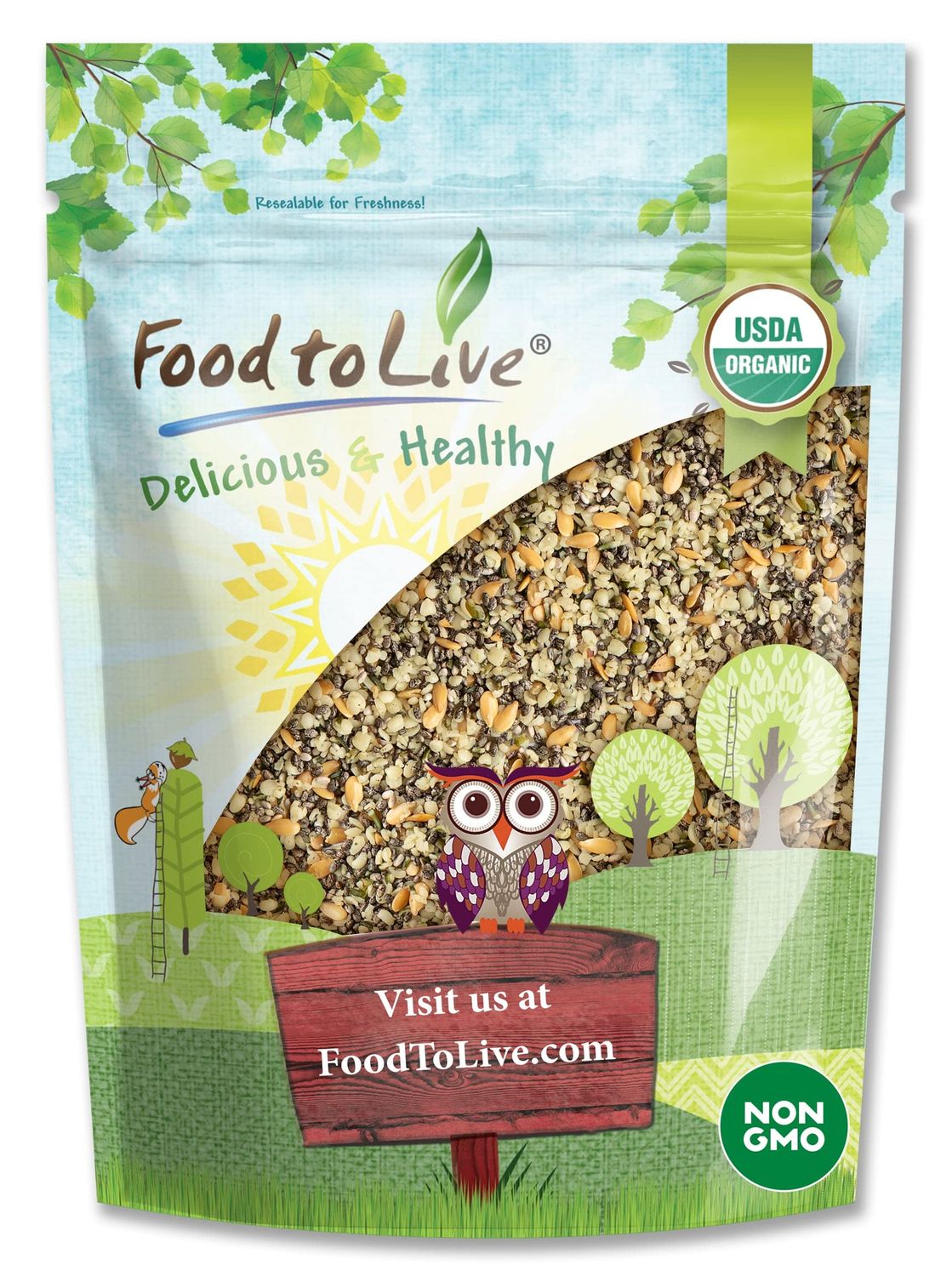 Food to Live Organic Chia, Flax, and Hemp Seeds Mix, 1.5 Pounds - A Non-GMO Blend of Hemp Hearts, Whole Black Chia and Golden Flax Seeds, Vegan, Kosher, Bulk. Great for Smoothies, Shakes and Salads