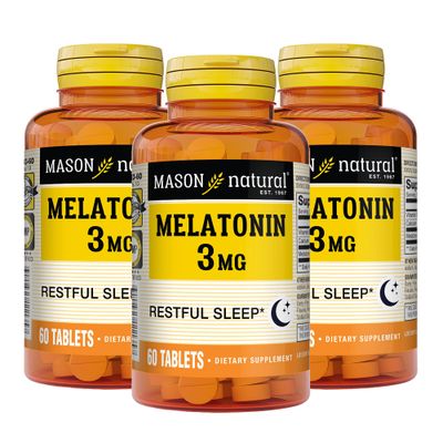 MASON NATURAL Melatonin 3 mg with B6 and Calcium - Natural Sleep Aid, Supports Healthy Sleep Rest, 60 Tablets (Pack of 3)