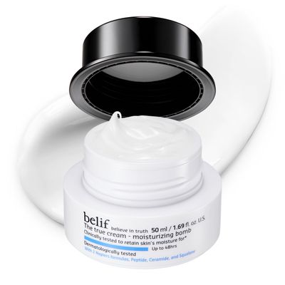 belif Moisturizing Bomb - Daily Ceramide Moisturizer with Peptide Squalane, 48hr Hydration Anti-Aging Cream, Milky Lightweight, Restores Skin Barrier, Korean Skincare, 1.68 fl oz (50ml)