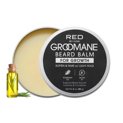 Red by Kiss Groomane Beard Balm Sandalwood, 3oz, Soften Tame, Light Hold, Promotes Full, Healthy Look Beard Strengthen Facial Hair, Reduce Breakage