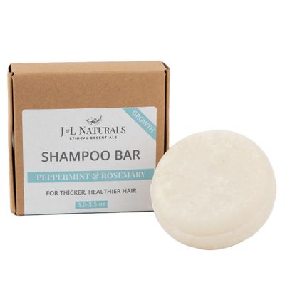 JL Naturals Sulfate-Free Solid Shampoo Bar - Zero Waste - All Hair Types - Made in US, Plastic Free, Vegan, Cruelty-Free, Sustainable Hair Care (Growth (Peppermint Rosemary), Single Bar)