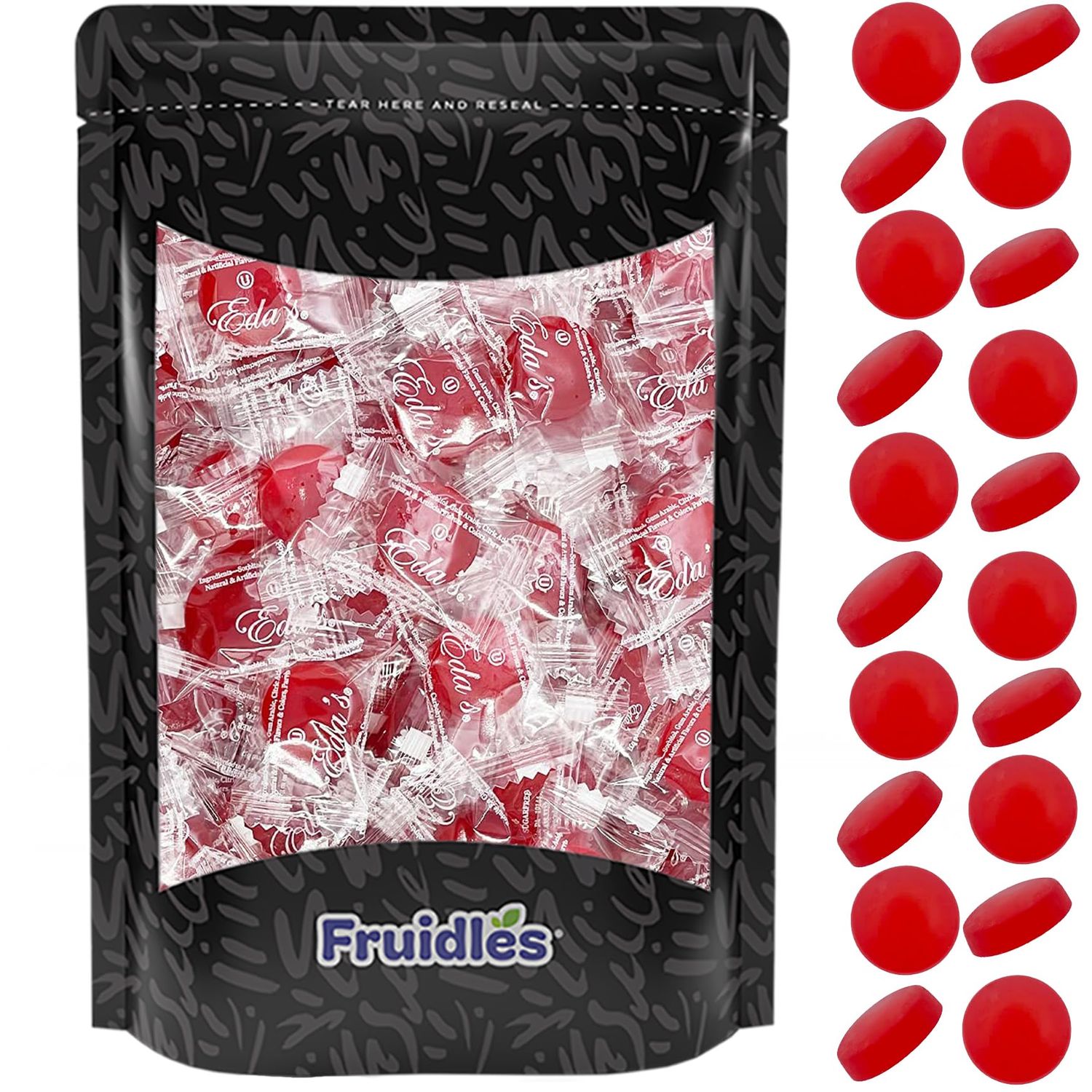Fruidles Sugar-Free Premium Hard Candy Suckers, Mini Fruit Button Candies, Kosher Certified Parve, Uses Sorbitol, Low-Sodium, Individually Wrapped (16oz (1 Pound) 150 Pcs, Strawberry)