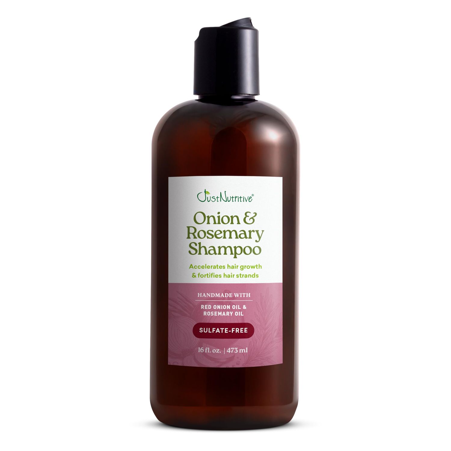 Just Nutritive Onion Rosemary Shampoo for Hair Growth, Thickening, Strengthening - Sulfate-Free, Enriched with Red Onion Oil, Rosemary Oil, Tea Tree - 16 oz