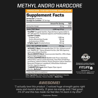 PMD Methyl Andro Hardcore - Support Testosterone for Lean Muscle Strength Gains-Weightlifting and Workout Performance- Dietary Supplement (90 Capsules)