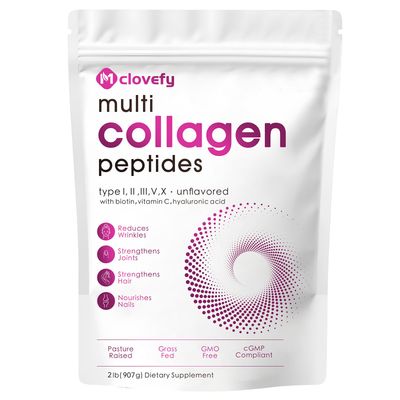Mclovefy Multi Collagen Protein Powder, 2lbs-Unflavored, with Hyaluronic Acid Vitamin C, Skin, Hair Joint Support, 32 Oz